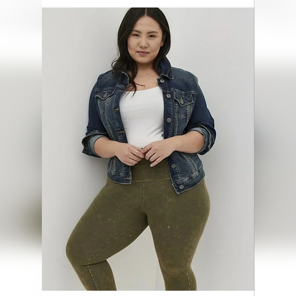 Torrid Olive Green Tie Dye FoldOver Cropped mineral wash Leggings 3x - Picture 2 of 13